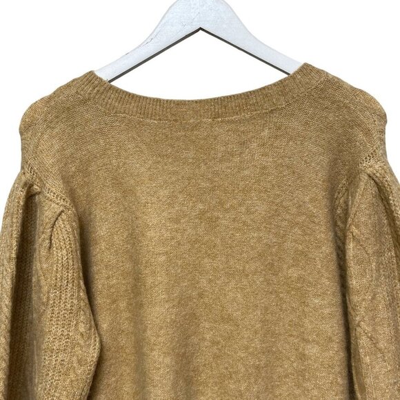 1.STATE Womens Sweater Size XXL Camel Tan Pullover Puff Sleeve Aran Knit - Picture 5 of 7
